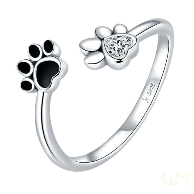 Sterling Silver Black Dog Paw Open Ring