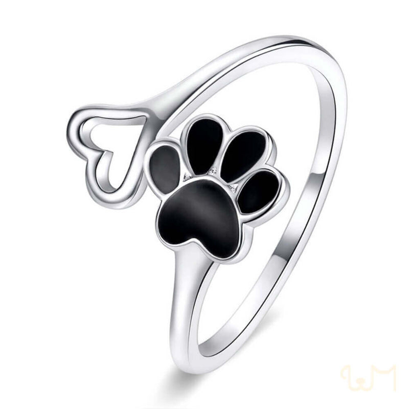 925 Sterling Silver Adjustable dog paw ring with zirconia (6)