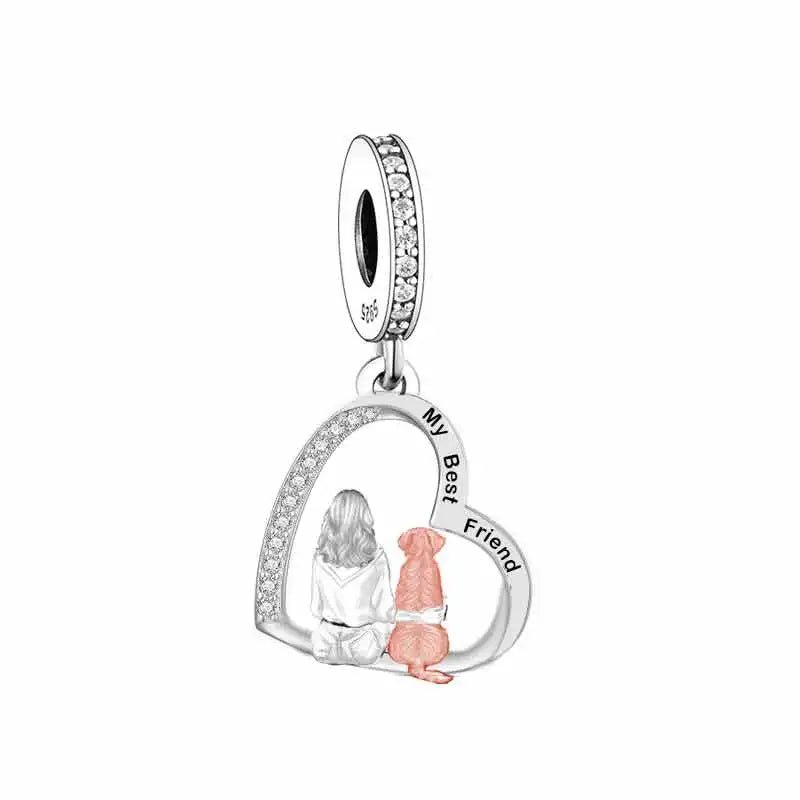 925 Silver Beacon with Pink Heart and Dog Charm - Petscia store