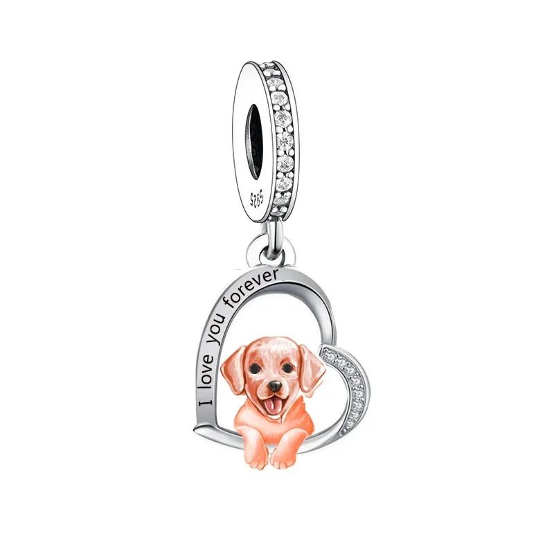 925 Silver Beacon with Pink Heart and Dog Charm - Petscia store