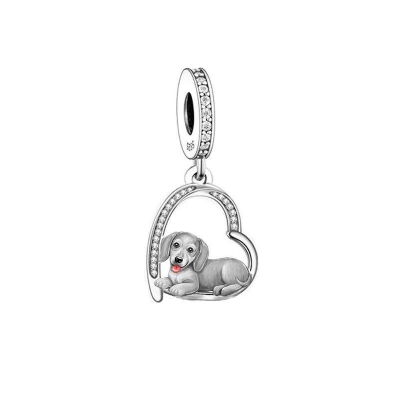 925 Silver Beacon with Pink Heart and Dog Charm - Petscia store