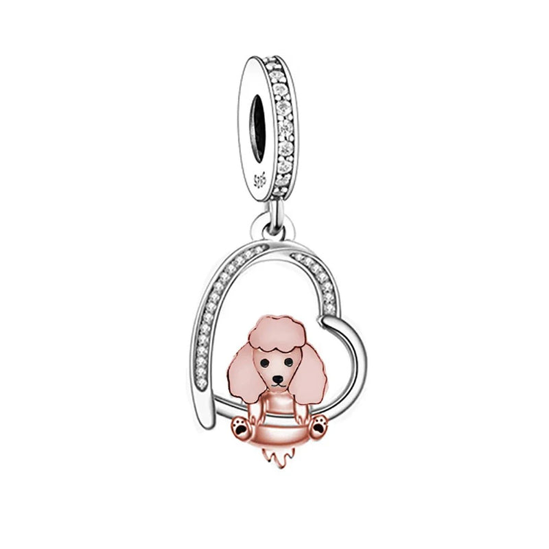 925 Silver Beacon with Pink Heart and Dog Charm - Petscia store