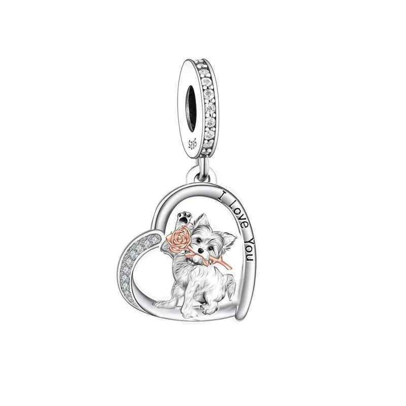 925 Silver Beacon with Pink Heart and Dog Charm - Petscia store