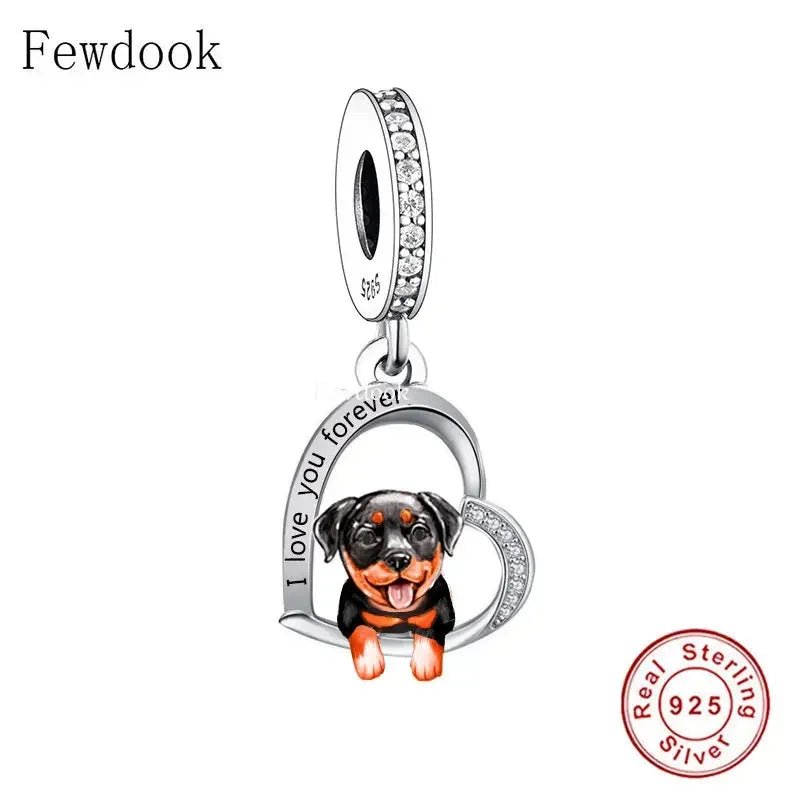 925 Silver Beacon with Pink Heart and Dog Charm - Petscia store