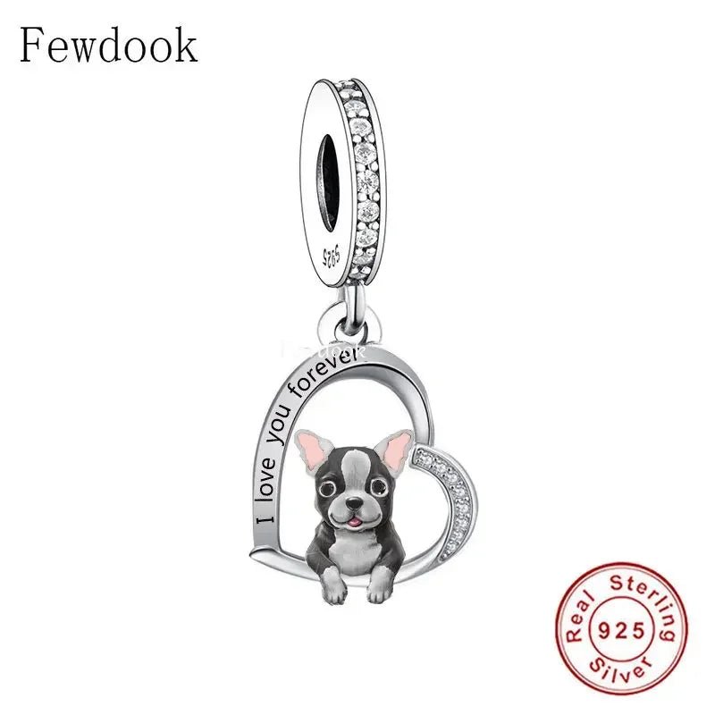 925 Silver Beacon with Pink Heart and Dog Charm - Petscia store