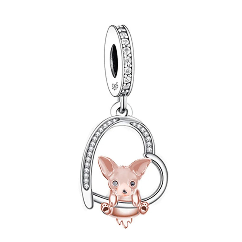 925 Silver Beacon with Pink Heart and Dog Charm - Petscia store