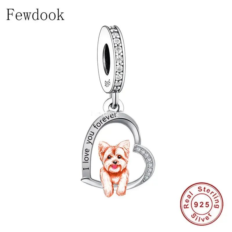 925 Silver Beacon with Pink Heart and Dog Charm - Petscia store