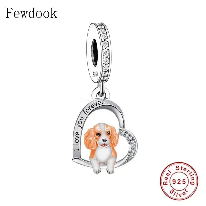 925 Silver Beacon with Pink Heart and Dog Charm - Petscia store