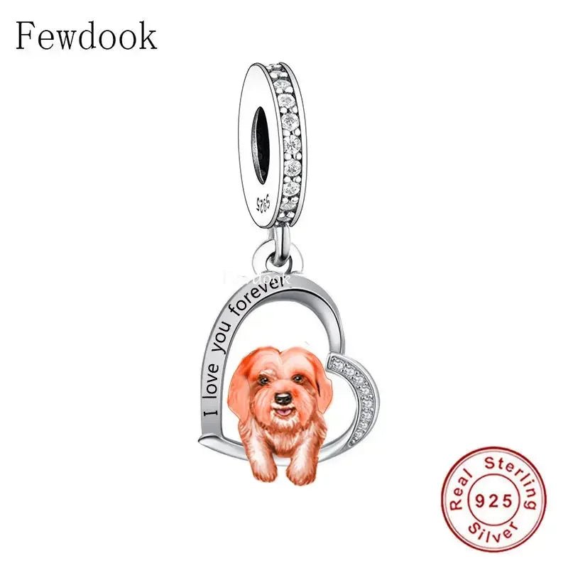 925 Silver Beacon with Pink Heart and Dog Charm - Petscia store