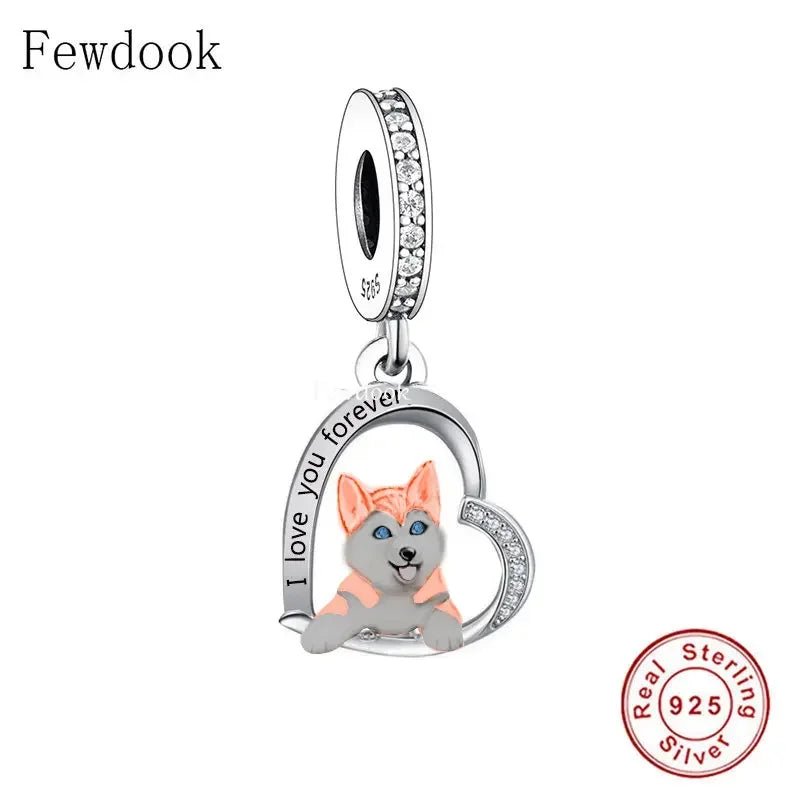 925 Silver Beacon with Pink Heart and Dog Charm - Petscia store