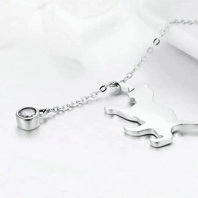 Sterling Silver Playful Cat Necklace