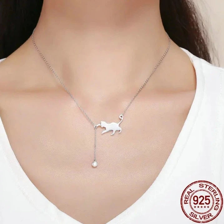 Sterling Silver Playful Cat Necklace