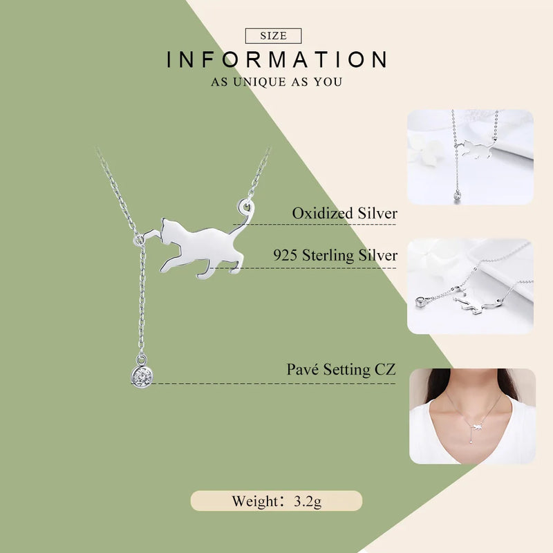 Sterling Silver Playful Cat Necklace