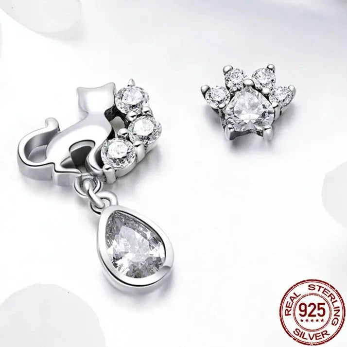 Sterling Silver Cat Crystal Stud Earrings