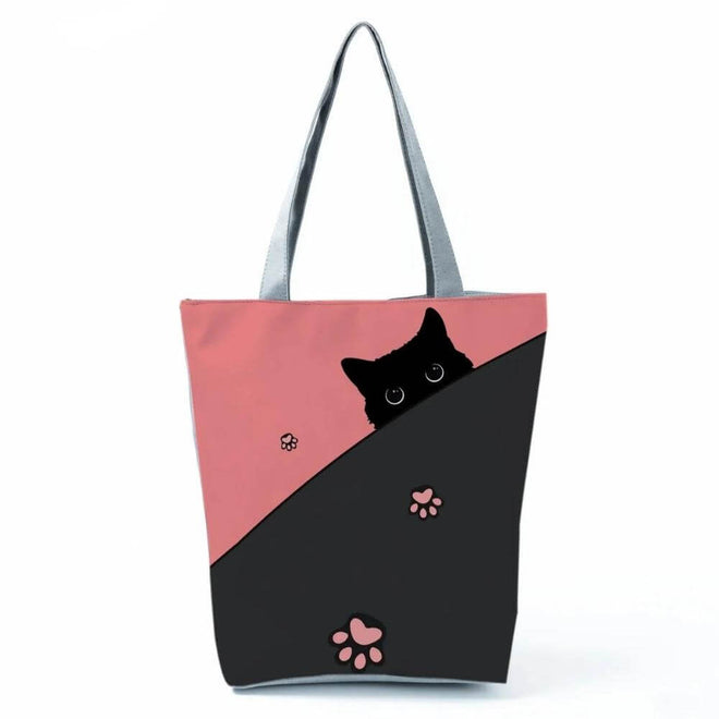 Gray and Pink Cat Paws Women's Shopping Bag