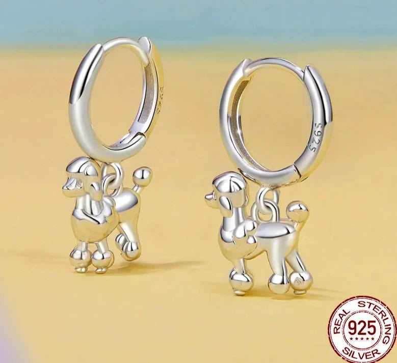 925 Sterling Silver Cat & Dog Dangle Earrings