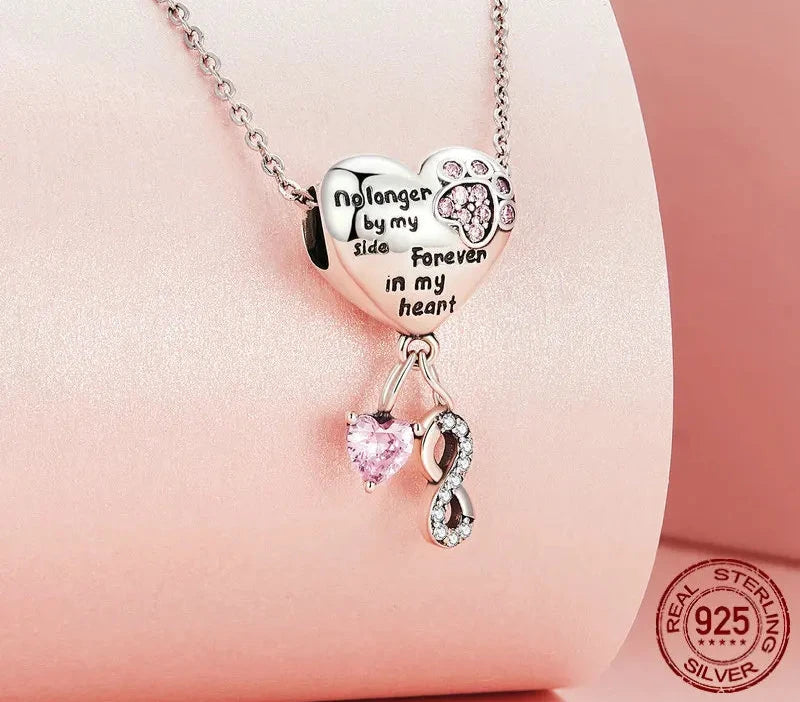 925 Sterling Silver Pink Crystal Heart Charm Bead