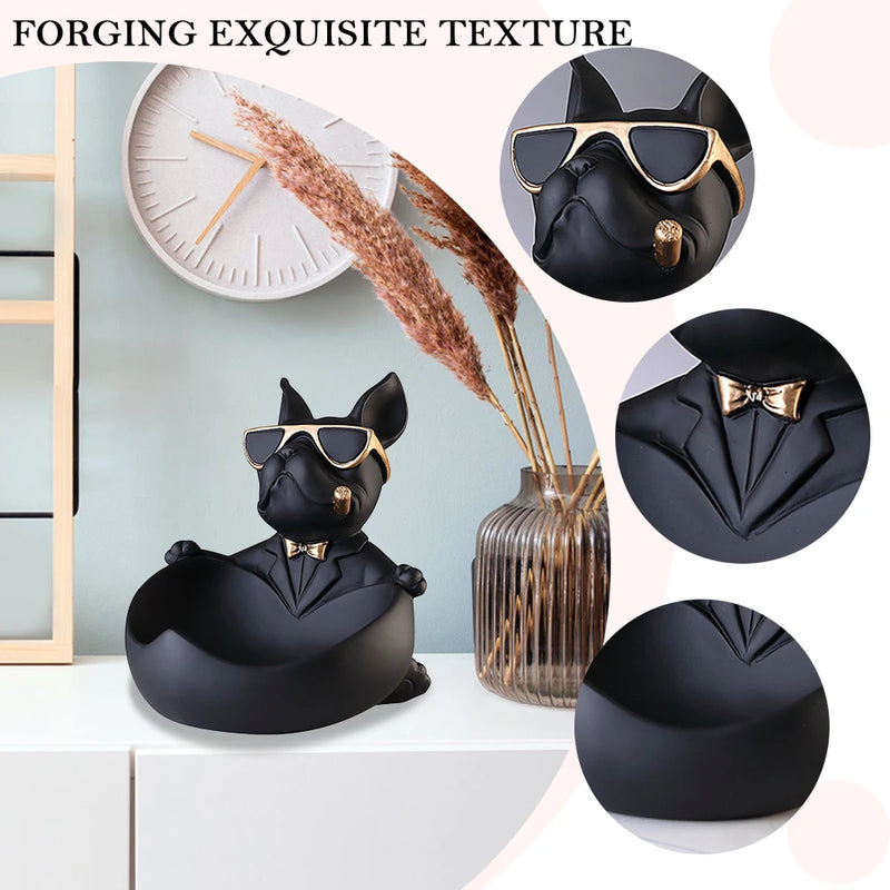 French Bulldog Resin Sculpture with Tray