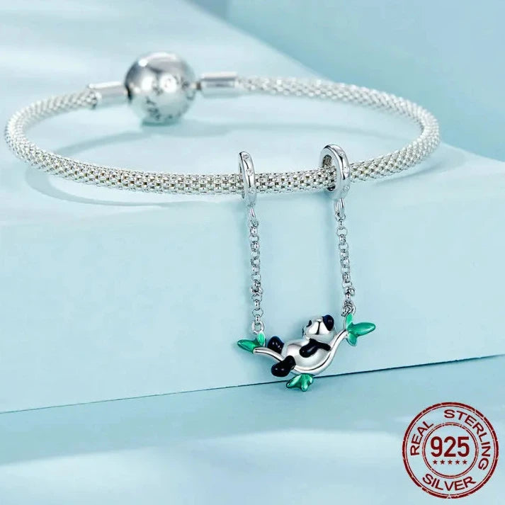 925 Sterling Silver Cute Panda & Animal Charms with Safety Chains