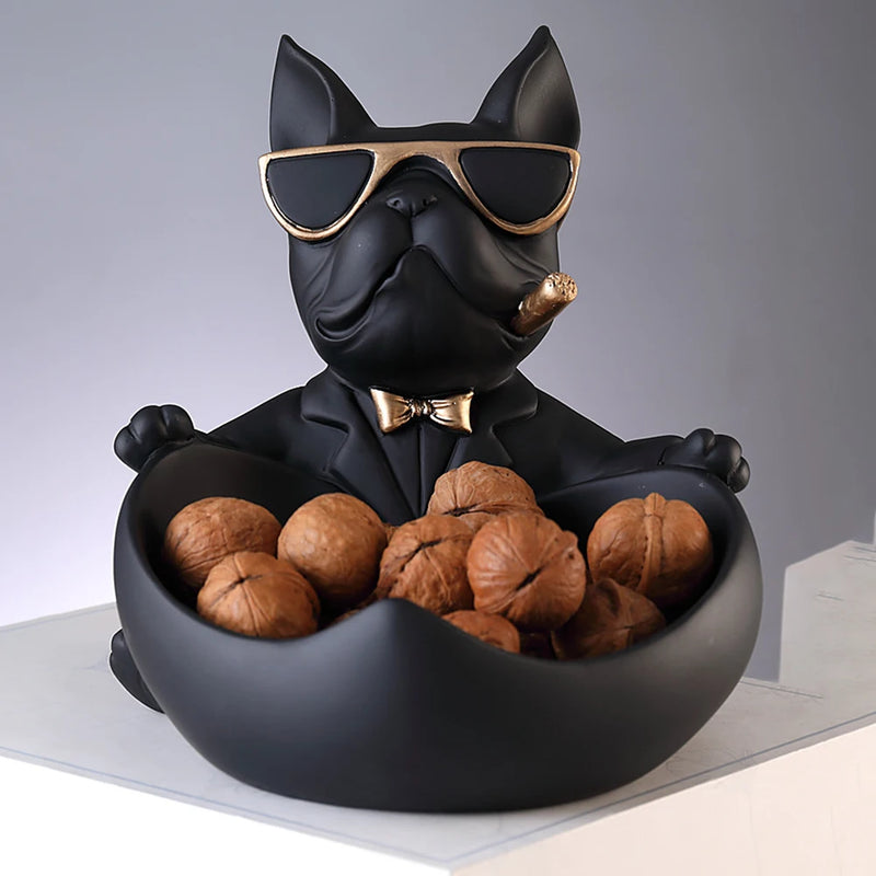 French Bulldog Resin Sculpture with Tray