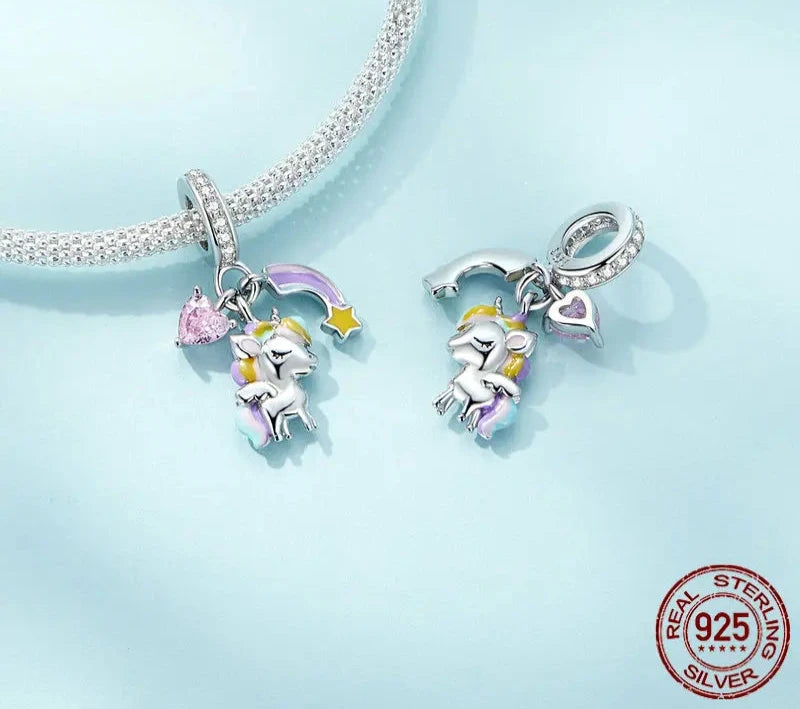 925 Sterling Silver Rainbow Unicorn Charm Pendant