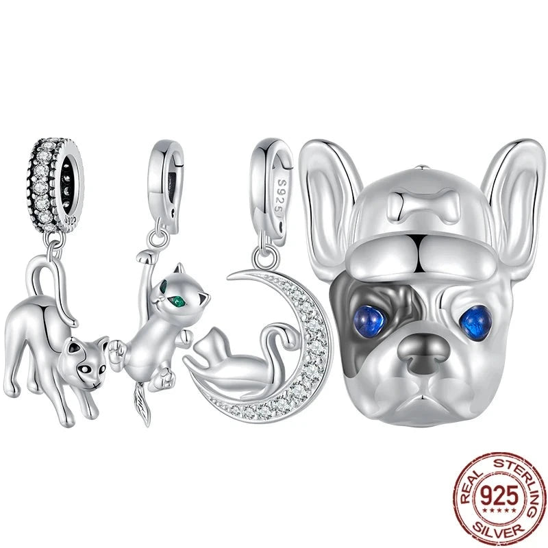 925 Sterling Silver Blue Eyes French Dog Charm