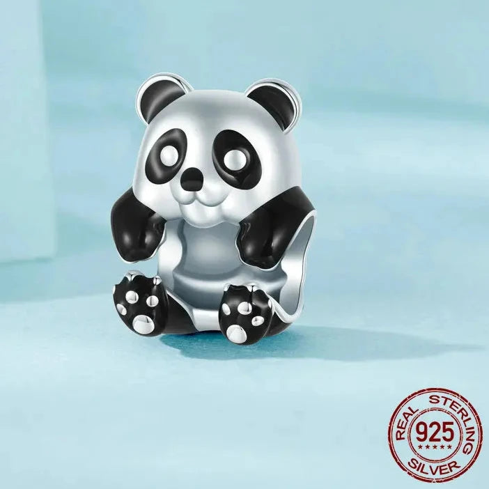 925 Sterling Silver Cute Panda & Animal Charms with Safety Chains