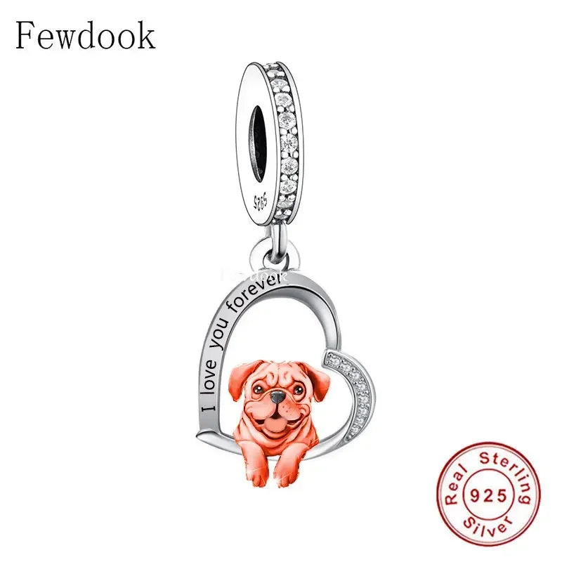 925 Silver Beacon with Pink Heart and Dog Charm - Petscia store