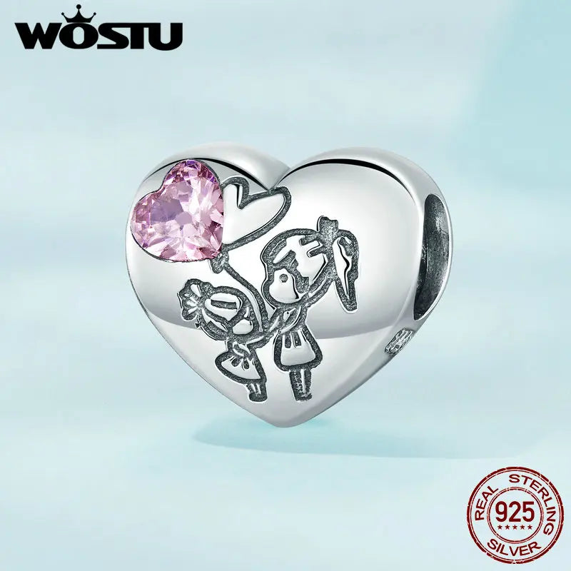 Best Friends Pink Paw Heart Charm – 925 Sterling Silver