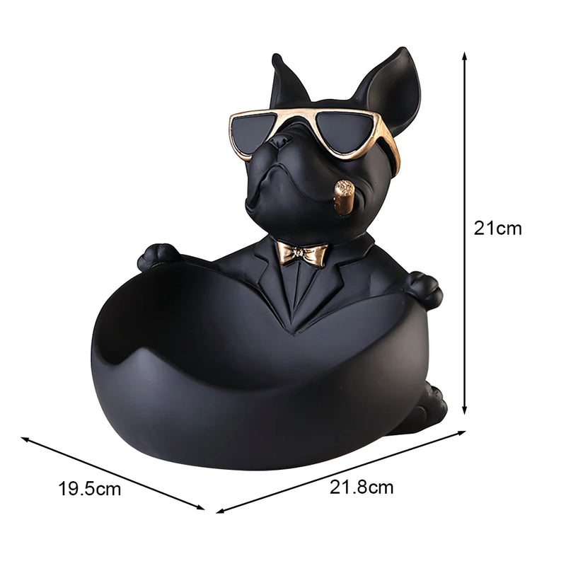 French Bulldog Resin Sculpture with Tray