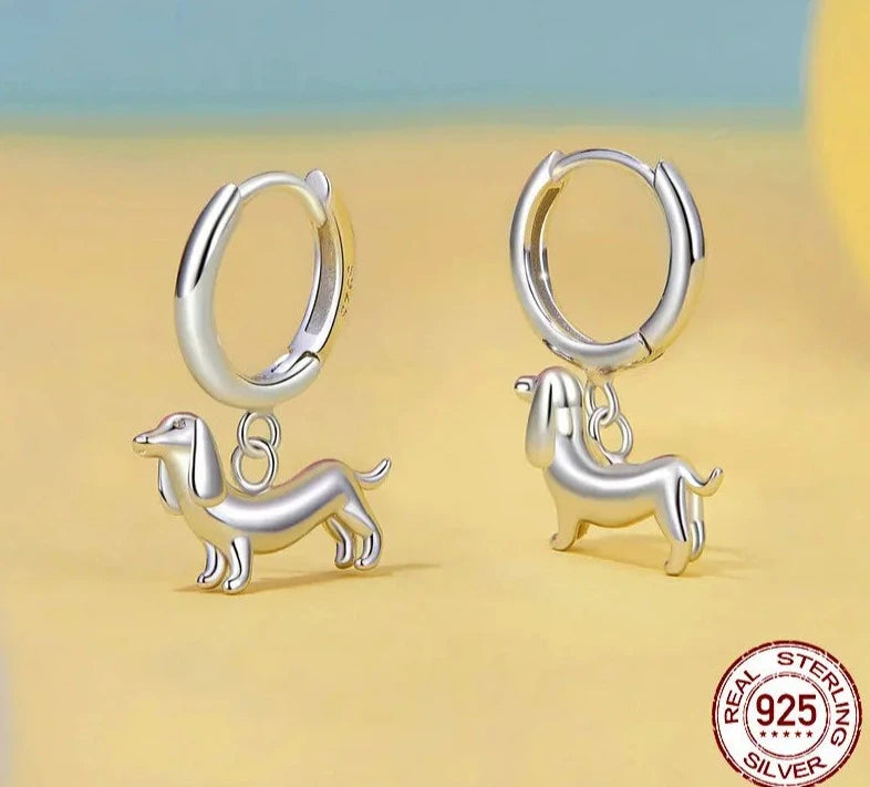 925 Sterling Silver Cat & Dog Dangle Earrings