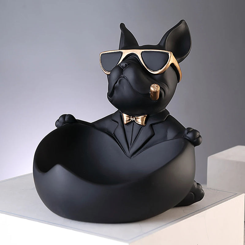 French Bulldog Resin Sculpture with Tray