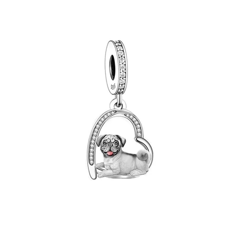 925 Silver Beacon with Pink Heart and Dog Charm - Petscia store