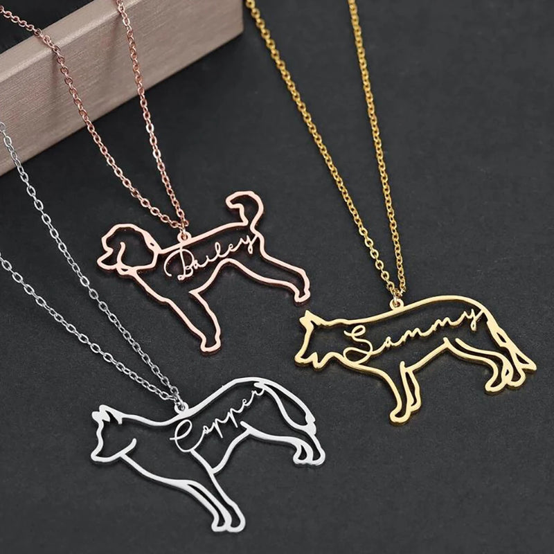 Custom Dog Shape Name Necklace