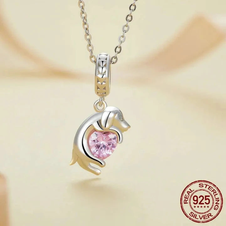 925 Sterling Silver Pink Crystal Heart Charm Bead