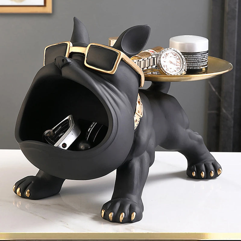 French Bulldog Resin Sculpture with Tray