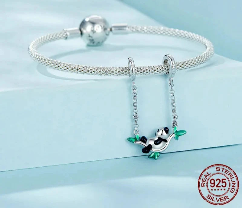 925 Sterling Silver Enamel Bamboo Panda Pendant