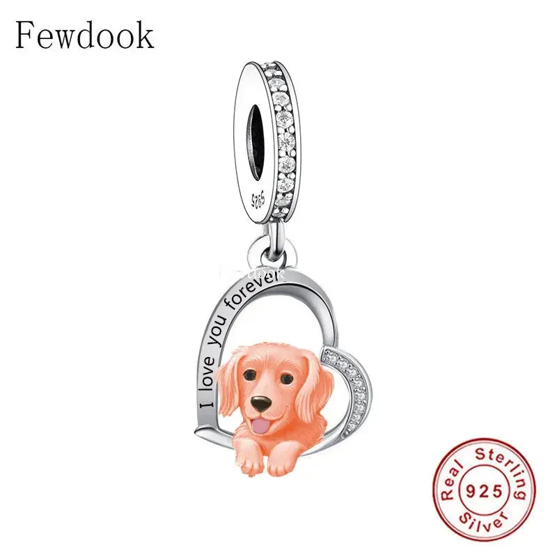 925 Silver Beacon with Pink Heart and Dog Charm - Petscia store