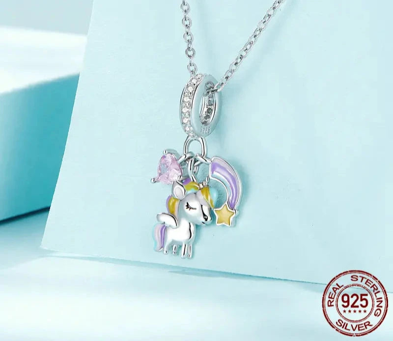 925 Sterling Silver Rainbow Unicorn Charm Pendant