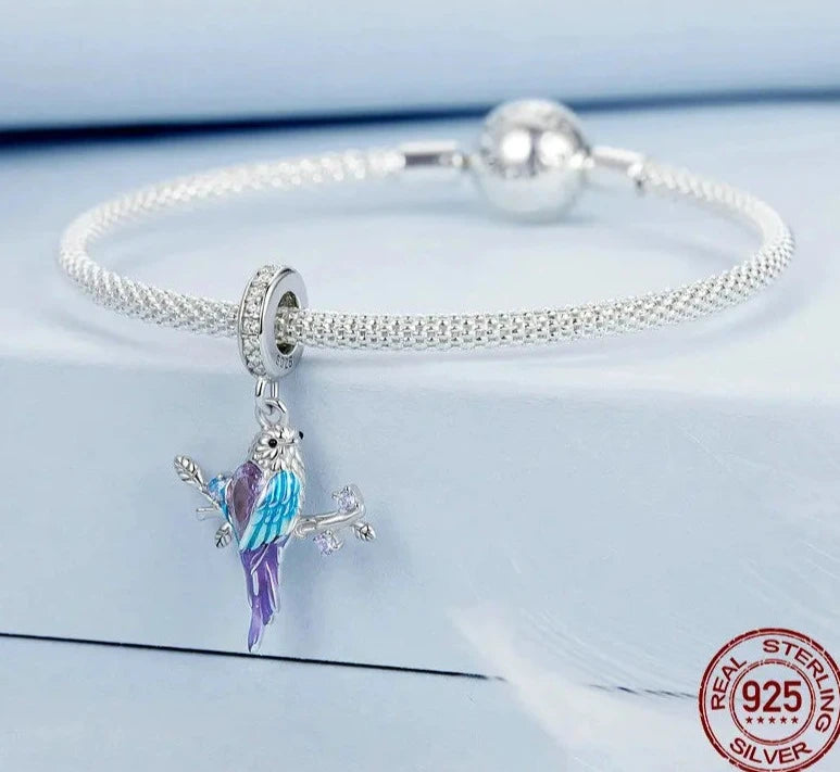 925 Sterling Silver Colorful Kingfisher Charm