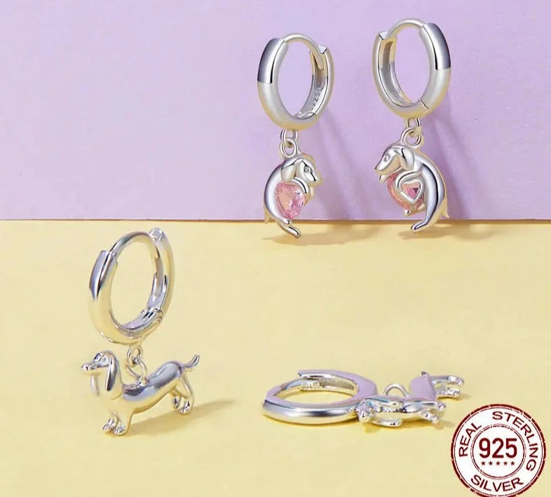 925 Sterling Silver Cat & Dog Dangle Earrings