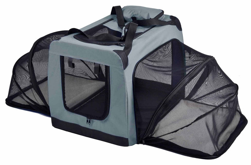 Expandable double-sided folding bag for dogs.