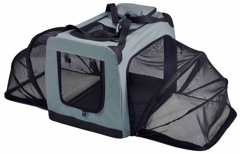 Expandable double-sided folding bag for dogs.