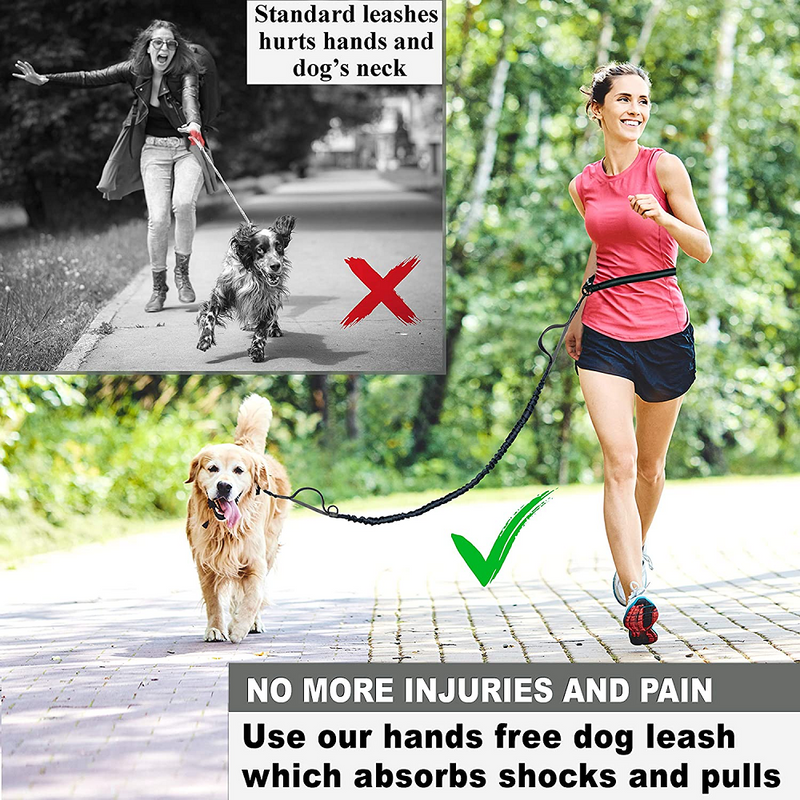 Hands Free Dog Leash.Durable Double Handle Waist Leash with Reflective Elastic for Running