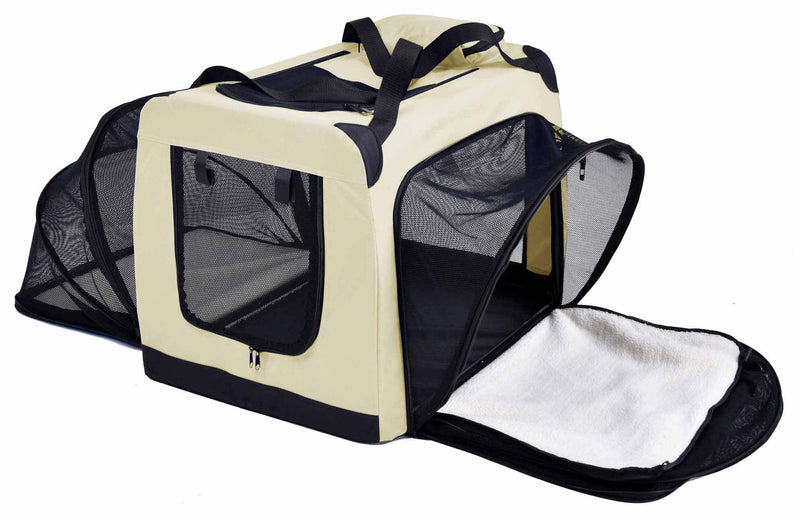 Expandable double-sided folding bag for dogs.