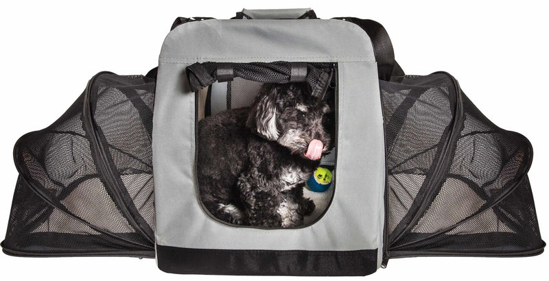 Expandable double-sided folding bag for dogs.