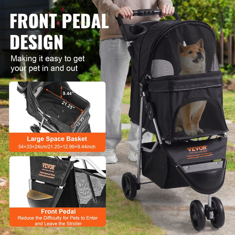 Pet Stroller 3 Wheels Dog Stroller