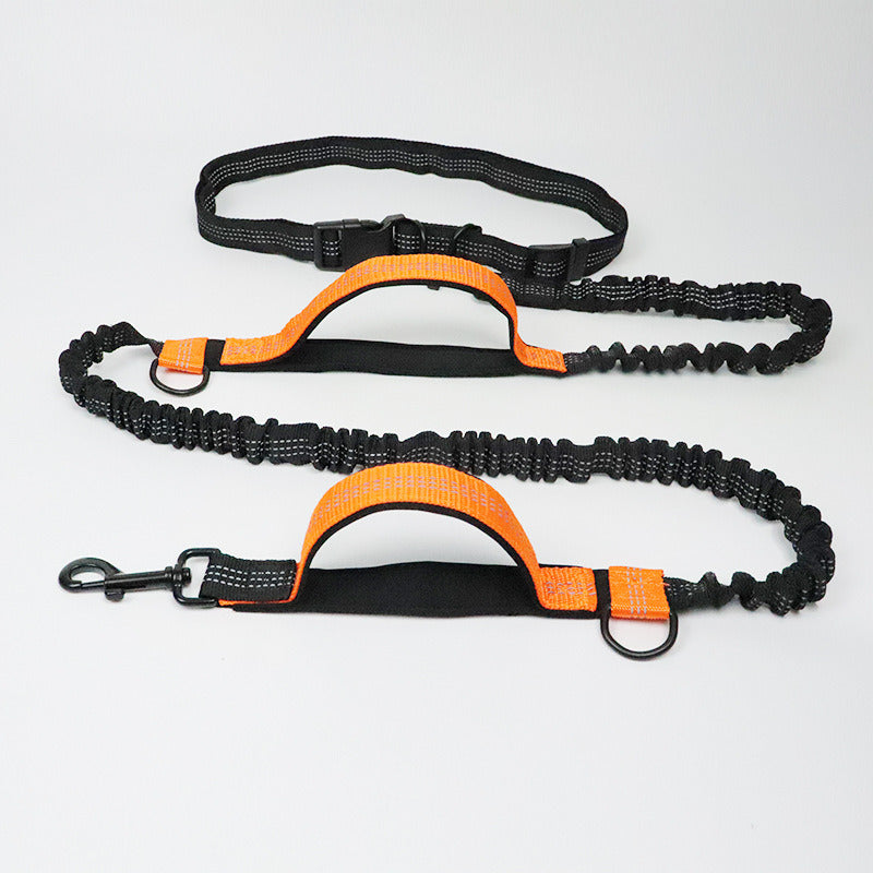 Hands Free Dog Leash.Durable Double Handle Waist Leash with Reflective Elastic for Running