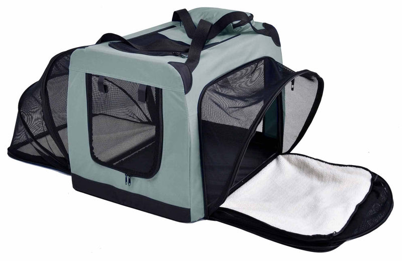 Expandable double-sided folding bag for dogs.