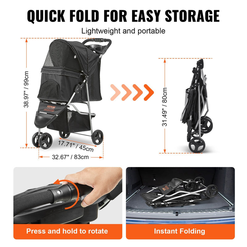 Pet Stroller 3 Wheels Dog Stroller